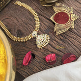 Vriksham Traditional White Red & Green Tanmani Neckpiece-G18856